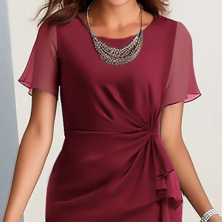 Elegant Solid Colour Round Neck Dress