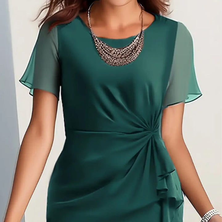 Elegant Solid Colour Round Neck Dress