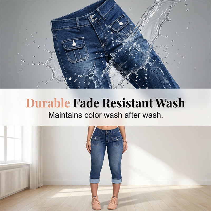 🔥Topaanbiedingen – Slim fit stretch denim capribroek voor dames