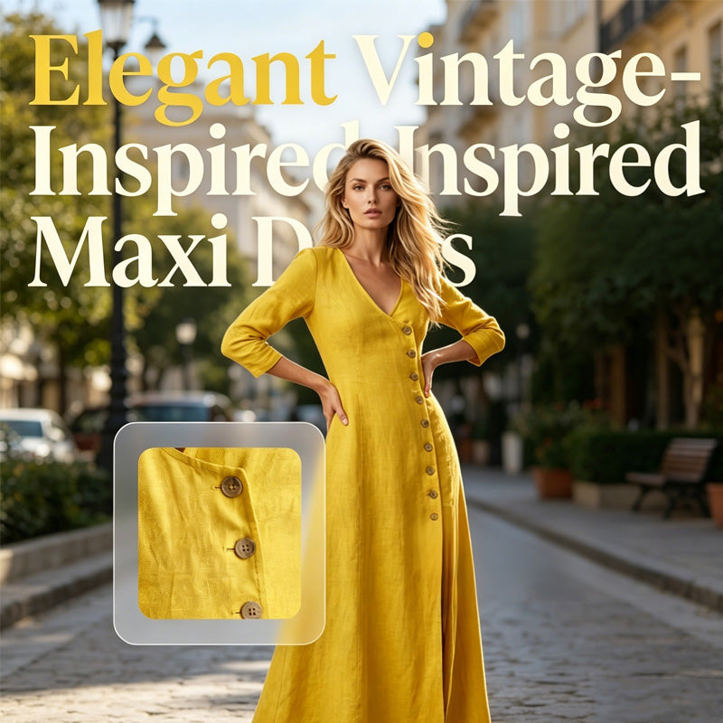 Vintage Asymmetric Button Maxi Dress