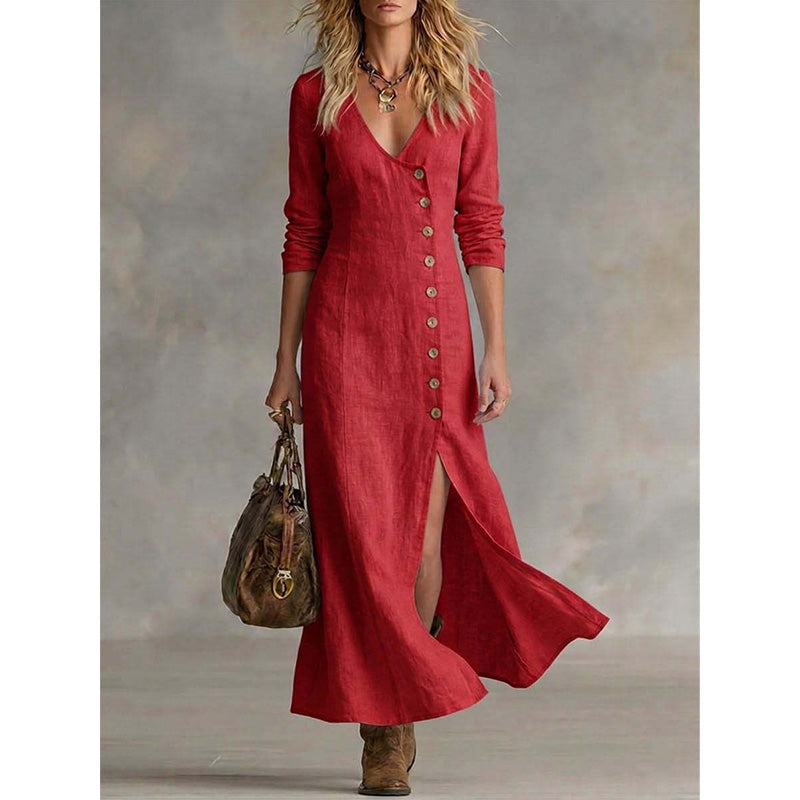 Vintage Asymmetric Button Maxi Dress