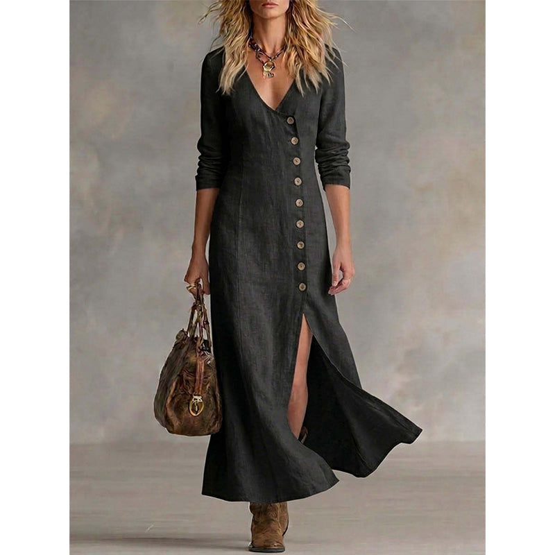 Vintage Asymmetric Button Maxi Dress