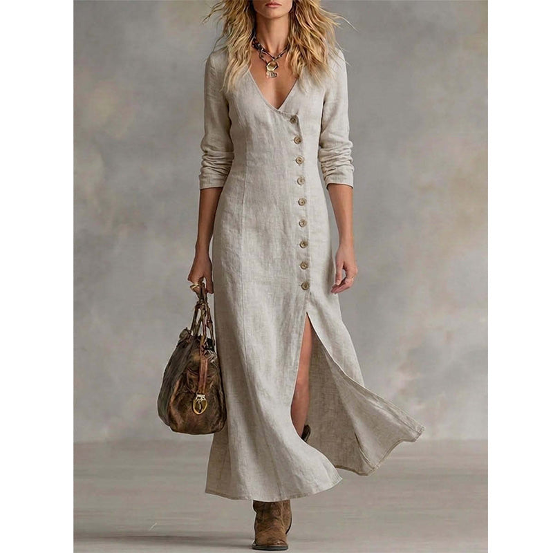 Vintage Asymmetric Button Maxi Dress