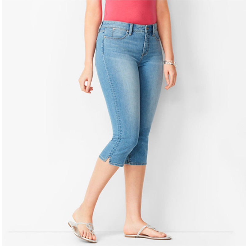 Mid-Rise Stretch Denim Capri Trousers