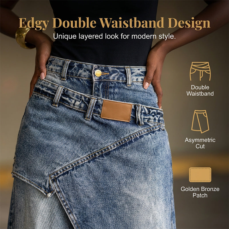 Asymmetric Denim Maxi Skirt