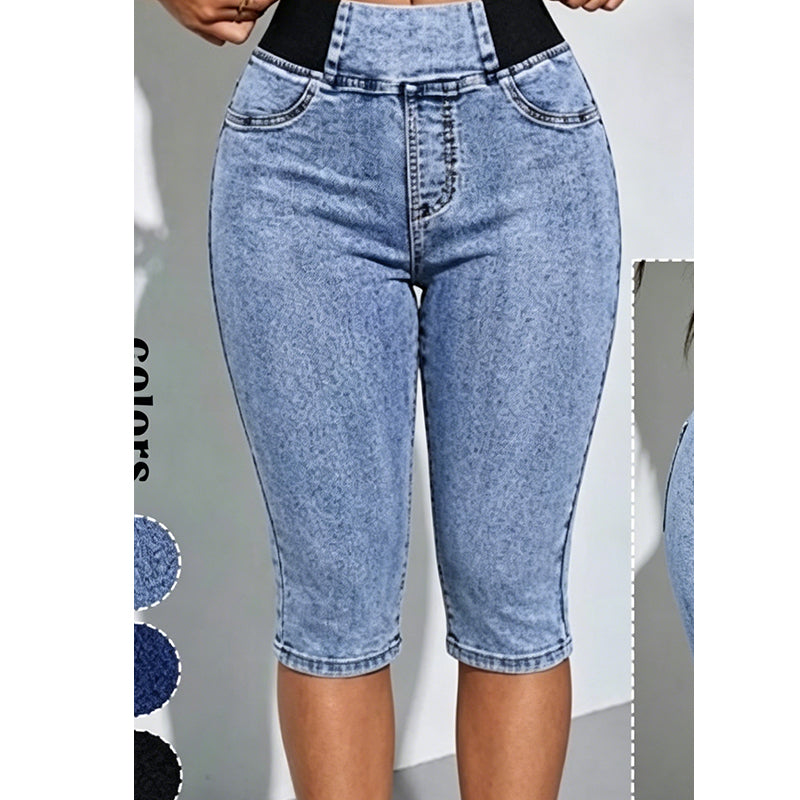 High Waist Stretch Capri Jeans